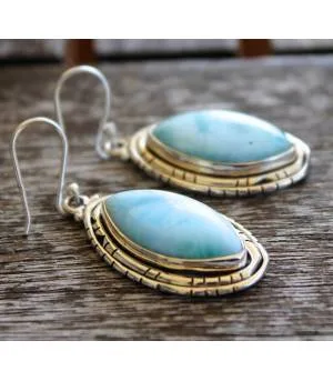 Boucles d'oreilles ethniques bijoux pierres naturelles Larimar shantilight