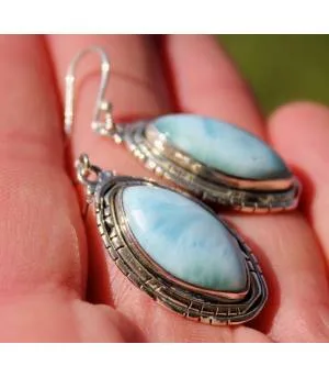 Boucles d'oreilles ethniques bijoux pierres naturelles Larimar shantilight