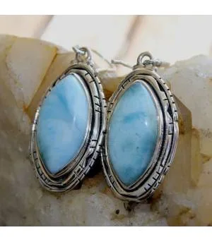Boucles d'oreilles ethniques bijoux pierres naturelles Larimar shantilight