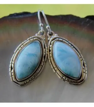 Boucles d'oreilles ethniques bijoux pierres naturelles Larimar shantilight