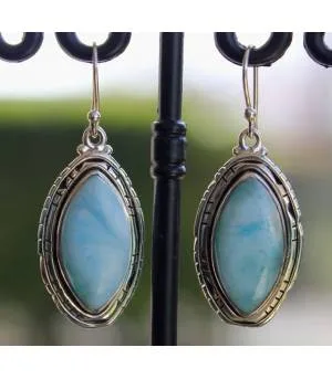 Boucles d'oreilles ethniques bijoux pierres naturelles Larimar shantilight
