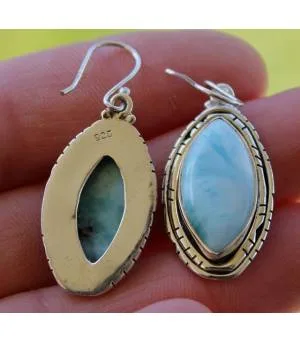 Boucles d'oreilles ethniques bijoux pierres naturelles Larimar shantilight