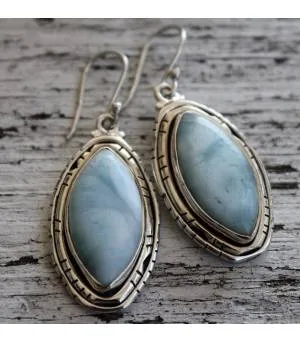Boucles d'oreilles ethniques bijoux pierres naturelles Larimar shantilight