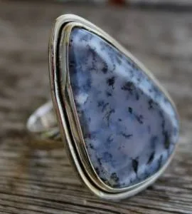 Bague ethnique argent épurée pierre agate dendritique