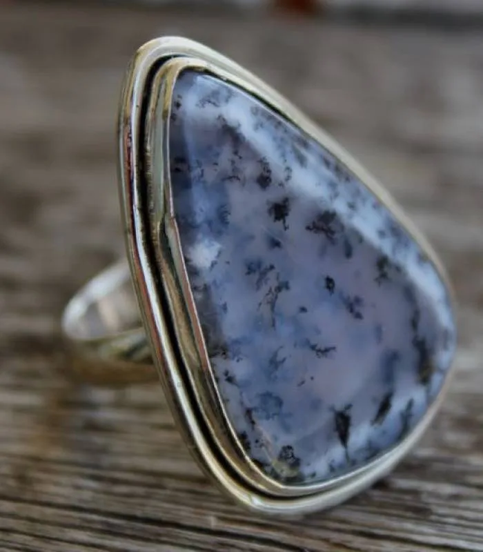 Bague ethnique argent épurée pierre agate dendritique