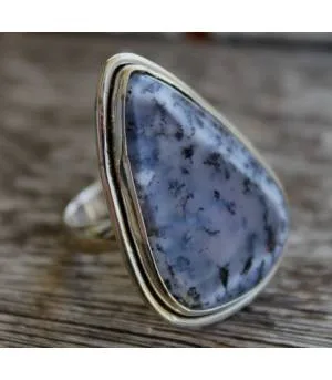 Bague ethnique argent épurée pierre agate dendritique