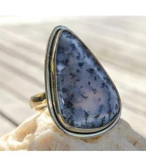 Bague ethnique argent épurée pierre agate dendritique