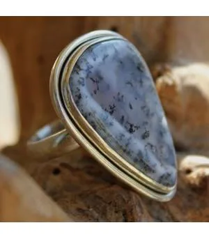 Bague ethnique argent épurée pierre agate dendritique