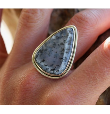 Bague ethnique bijou argent épuré pierre agate dendritique Shantilight