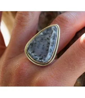 Bague ethnique argent épurée pierre agate dendritique