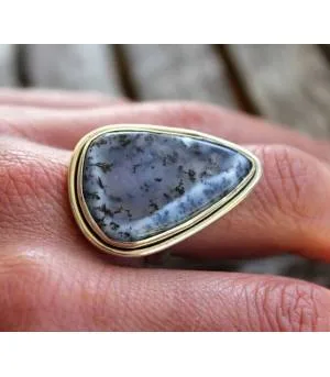 Bague ethnique argent épurée pierre agate dendritique