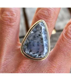 Bague ethnique argent épurée pierre agate dendritique