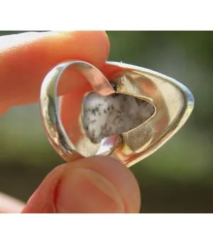 Bague ethnique argent épurée pierre agate dendritique