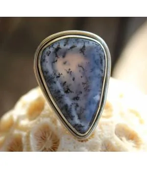 Bague ethnique argent épurée pierre agate dendritique