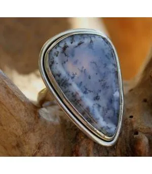Bague ethnique argent épurée pierre agate dendritique