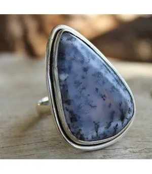 Bague ethnique argent épurée pierre agate dendritique