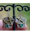 Boucles d'oreilles textures laiton argent 925 pierres aventurines facettées
