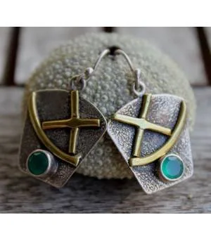 Boucles d'oreilles textures laiton argent 925 pierres aventurines facettées