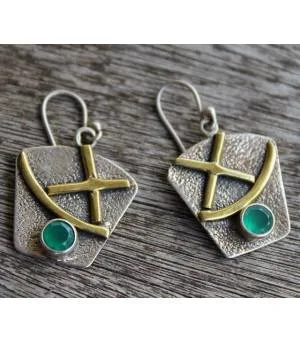 Boucles d'oreilles textures laiton argent 925 pierres aventurines facettées