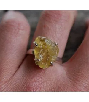 Bague argent bijoux pierre brute citrine