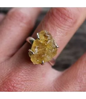 Bague argent bijoux pierre brute citrine