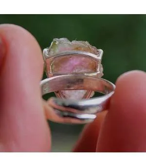 bague argent bijoux ethnique pierre brute tourmaline