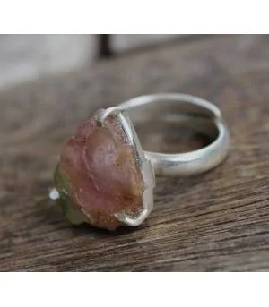 bague argent bijoux ethnique pierre brute tourmaline