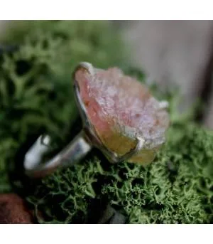 bague argent bijoux ethnique pierre brute tourmaline