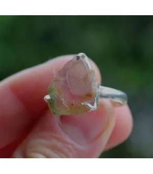 bague argent bijoux ethnique pierre brute tourmaline