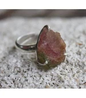 bague argent bijoux ethnique pierre brute tourmaline