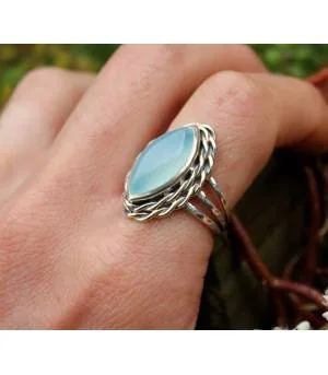 Bague argent bijou ethnique pierre naturelle de calcédoine Shantilight