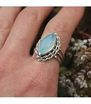 Bague argent bijou ethnique pierre naturelle de calcédoine Shantilight