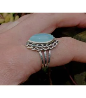 Bague argent bijou ethnique pierre naturelle de calcédoine Shantilight