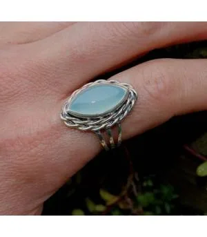 Bague argent bijou ethnique pierre naturelle de calcédoine Shantilight