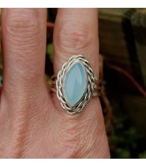 Bague argent bijou ethnique pierre naturelle de calcédoine Shantilight