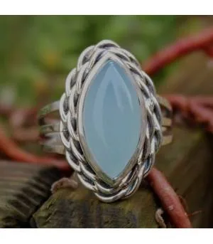 Bague argent bijou ethnique pierre naturelle de calcédoine Shantilight
