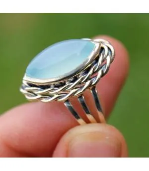 Bague argent bijou ethnique pierre naturelle de calcédoine Shantilight