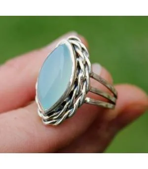 Bague argent bijou ethnique pierre naturelle de calcédoine Shantilight