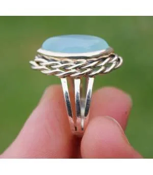 Bague argent bijou ethnique pierre naturelle de calcédoine Shantilight