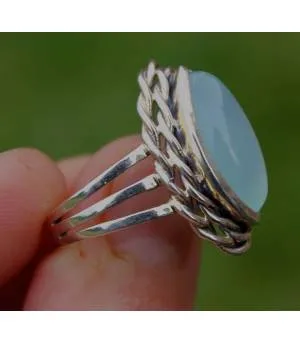 Bague argent bijou ethnique pierre naturelle de calcédoine Shantilight