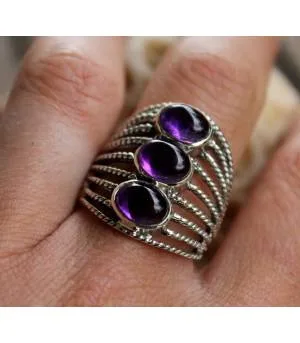 Bague argent bijoux ethnique moderne pierre améthyste Shantilight
