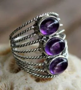 Bague argent trio améthyste Shantilight