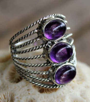 Bague argent trio améthyste Shantilight