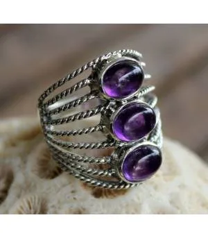 Bague argent trio améthyste Shantilight