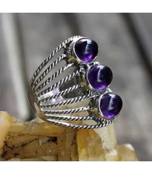 Bague argent bijoux ethnique moderne pierre améthyste Shantilight