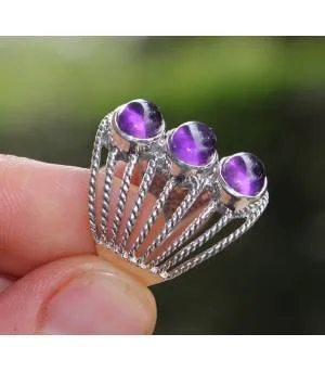 Bague argent bijoux ethnique moderne pierre améthyste Shantilight