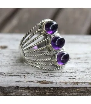 Bague argent bijoux ethnique moderne pierre améthyste Shantilight