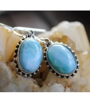 Boucles d'oreilles ethnique argent pierre de larimar