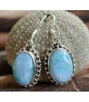 Boucles d'oreilles ethnique argent pierre de larimar