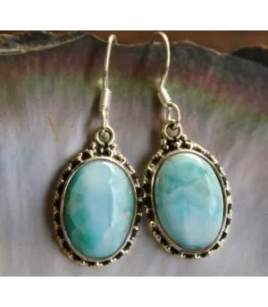 Boucles d'oreilles ethnique argent pierre de larimar